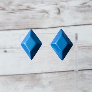 Vintage Earrings for Pierced Ears Blue Large Diamond Shape